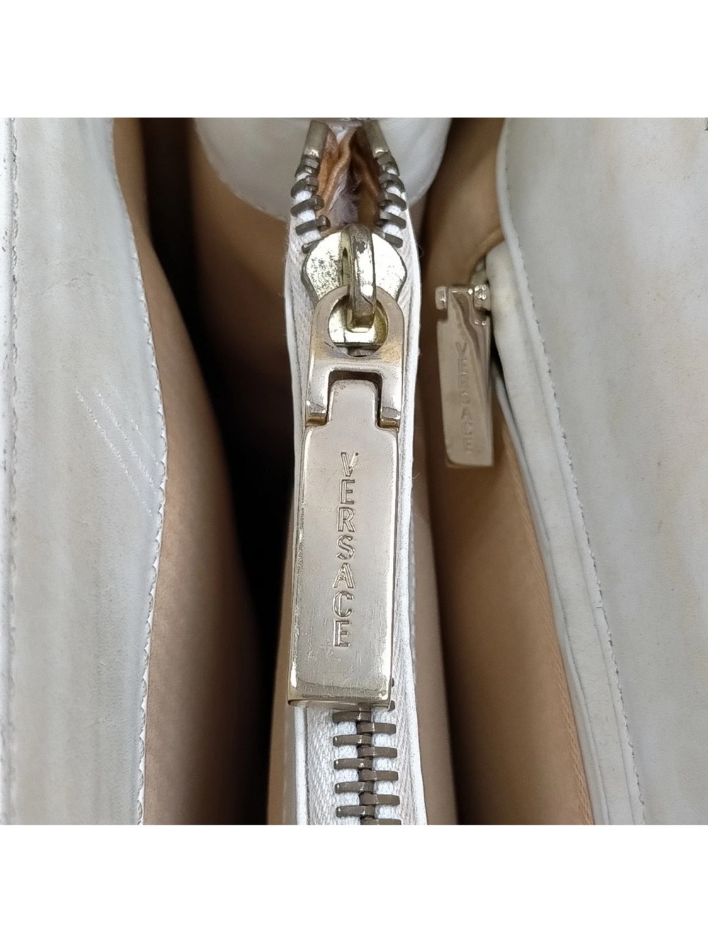 Versace White Embossed Tote with Gold Hardware Accents - Picture 9 of 9